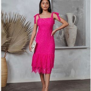 MIAMI HIGH TEA LACE MIDI DRESS - HOT PINK extra large